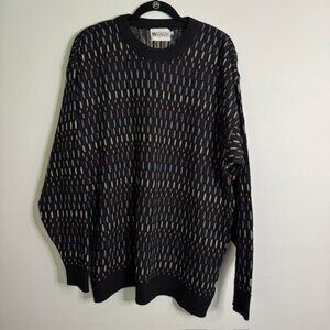 Vintage Megalos Men's Crew Neck Black / Colorful Textured Sweater XL Tall